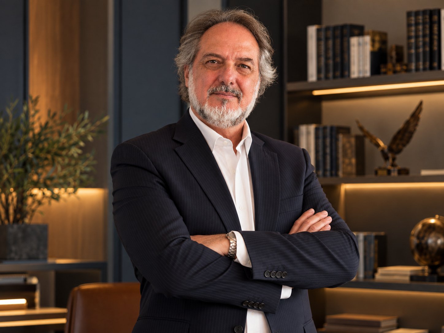 Guillermo Colombo de braços cruzados em seu escritório